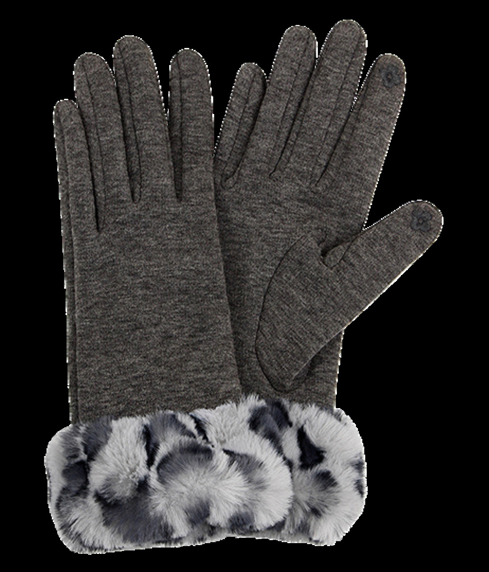 Gray Tech Gloves with Leopard Faux Fur Cuff Adult One Size NEW